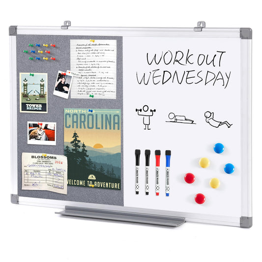 Swansea Whiteboard Magnettafel und Pinnwand Filz mit Aluminiumrahmen für Wohnung, Büro, Küche und Schule, 60X45cm