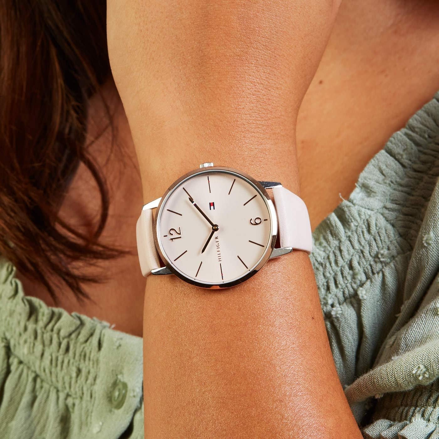 Tommy Hilfiger Analog Quarzuhr für Damen mit Pinkes Lederarmband - 1781973