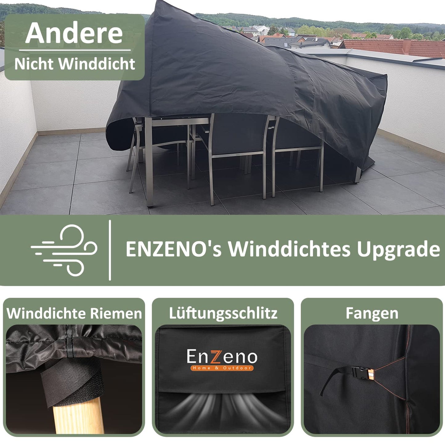 Enzeno Loungemöbel Abdeckung 200x200cm, Wasserdicht Abdeckplane Gartenmöbel, Lounge für L-Form, Gartenlounge Abdeckhauben für Tische und Stühle, Winterfest Möbelsets