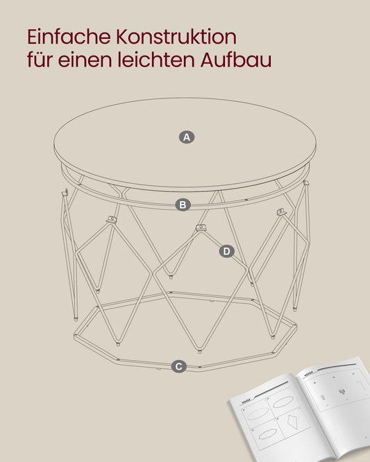 VASAGLE Runder Couchtisch, Braun, Industrie-Design, Beistelltisch mit Stahlgestell und Aufbewahrung, für Wohnzimmer und Schlafzimmer