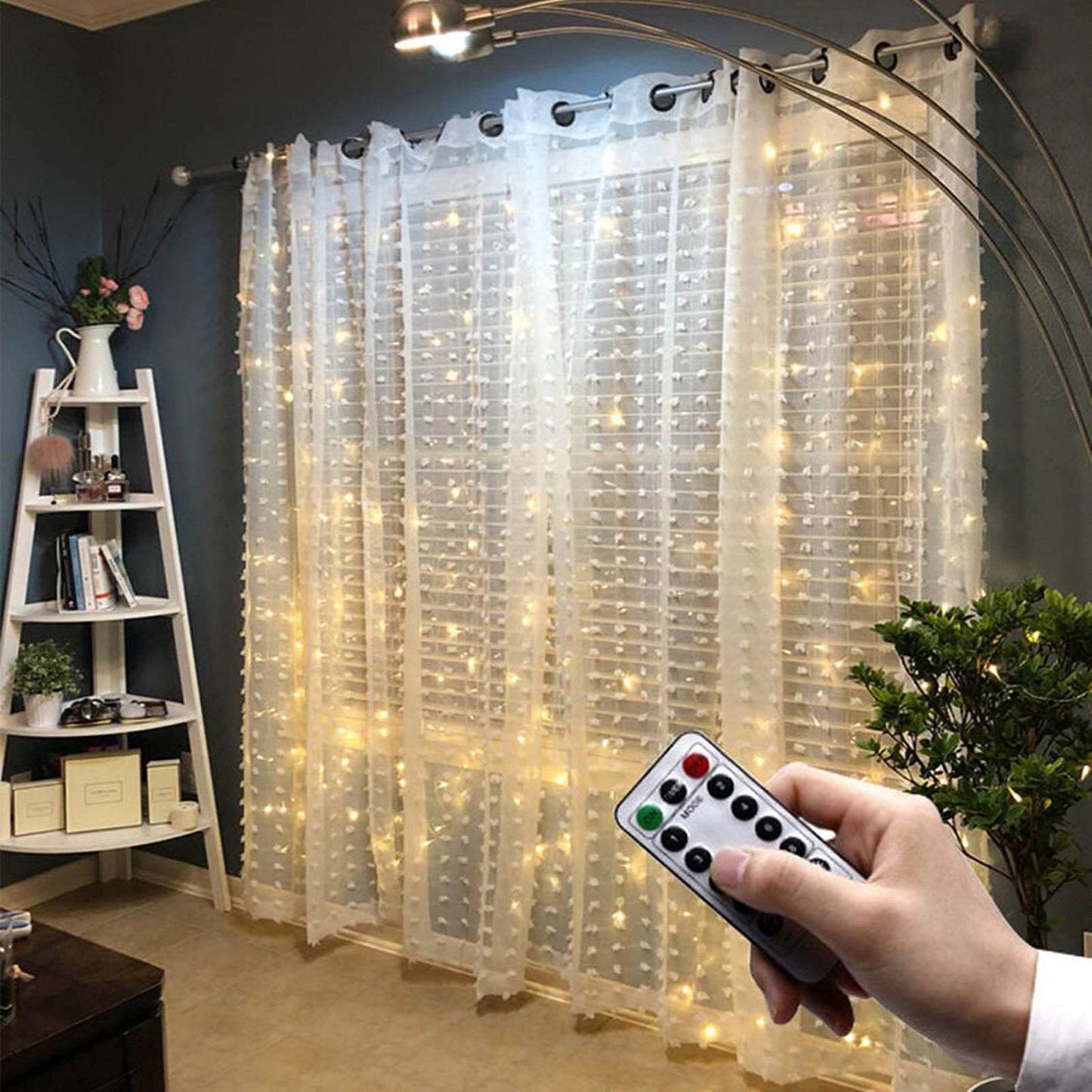 Yizhet Lichtervorhang 3x3m LED Lichterketten Vorhang LED Lichterkettenvorhang mit 8 Modi, IP65 Wasserdicht Lichtervorhang Innen Außen Deko für Hochzeit,Party,Weihnachten,Terrasse (300LED, Warmweiß)