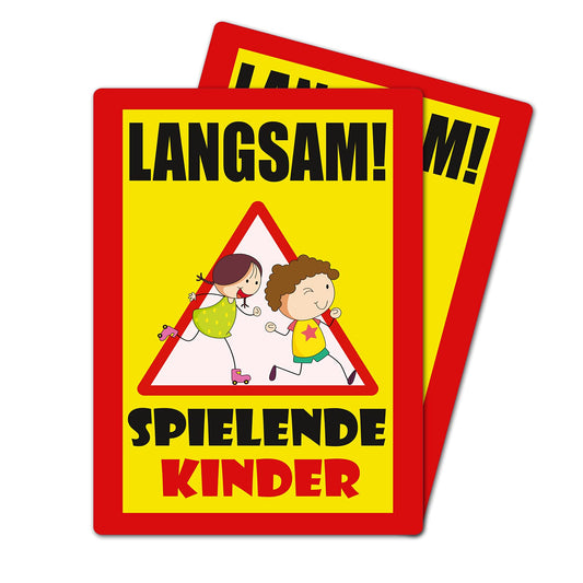 2 Stück XXL Langsam ! spielende KINDER Schild 30 x 40 cm aus stabiler PVC Hartschaumplatte 5mm mit UV-Schutz von STROBO