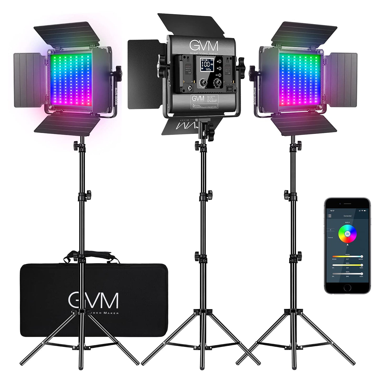 GVM RGB Videolicht mit Stativ, 800D APP-Steuerung Fotografie LED Dauerlicht, Dimmbar 3200K-5600K LED Videobeleuchtung für YouTube Video Fotografie Studioset Streaming Filmlicht Studiolicht videolampe