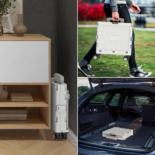 Meisax Einkaufstrolley klappbar, Einkaufswagen bis 30 kg, Transportbox mit 4 Rollen, Shopping Trolley Verstellbarer Aluminium Griff, Klappbar Transport Trolley für Einkaufen, Reisen, Büro (Grau)