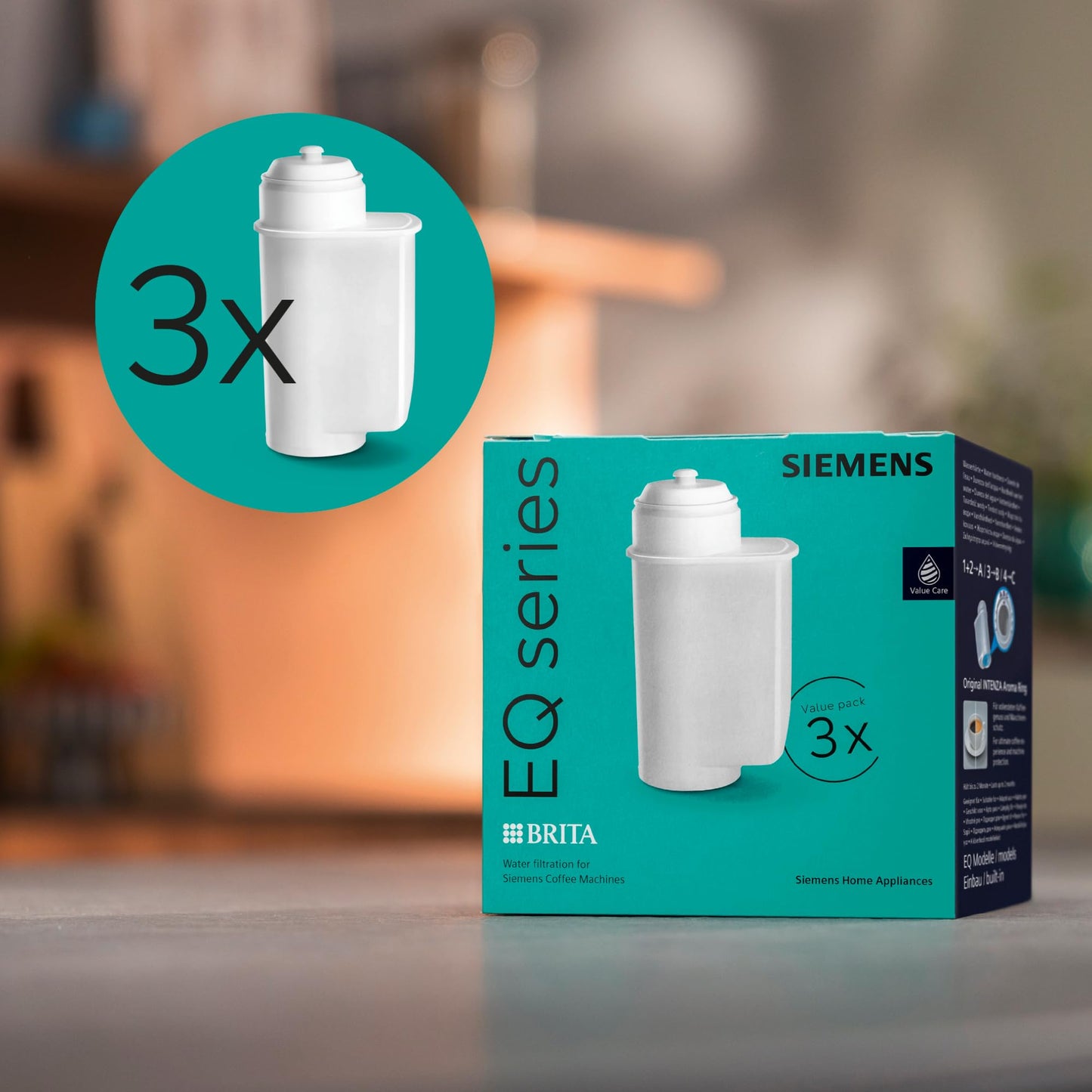 Siemens BRITA Intenza Wasserfilter TZ70033A,verringert den Kalkgehalt des Wassers,reduziert geschmacksstörende Stoffe,für Kaffeevollautomaten der EQ.Serie & Einbauvollautomaten,weiß,3 Stück(1er Pack)