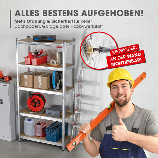 EASYmaxx Schwerlastregal 2er-Set 180x90x40 cm | 1750 kg Traglast, 175 kg pro Ebene | Regal und Werkbank | Kellerregal, Lagerregal mit 10 verstellbaren Ablagen | Keller, Garage, Hobbyraum, Werkstatt