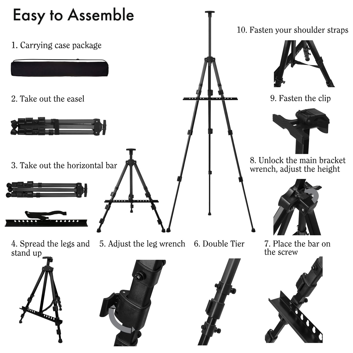 Artify Staffelei 66 Zoll, verstellbare Atelierstaffelei 22-66 Zoll(55-167cm), Stativ zum Malen und Plakatieren mit Tragetasche und Ersatzteilen,1 PACK, schwarz
