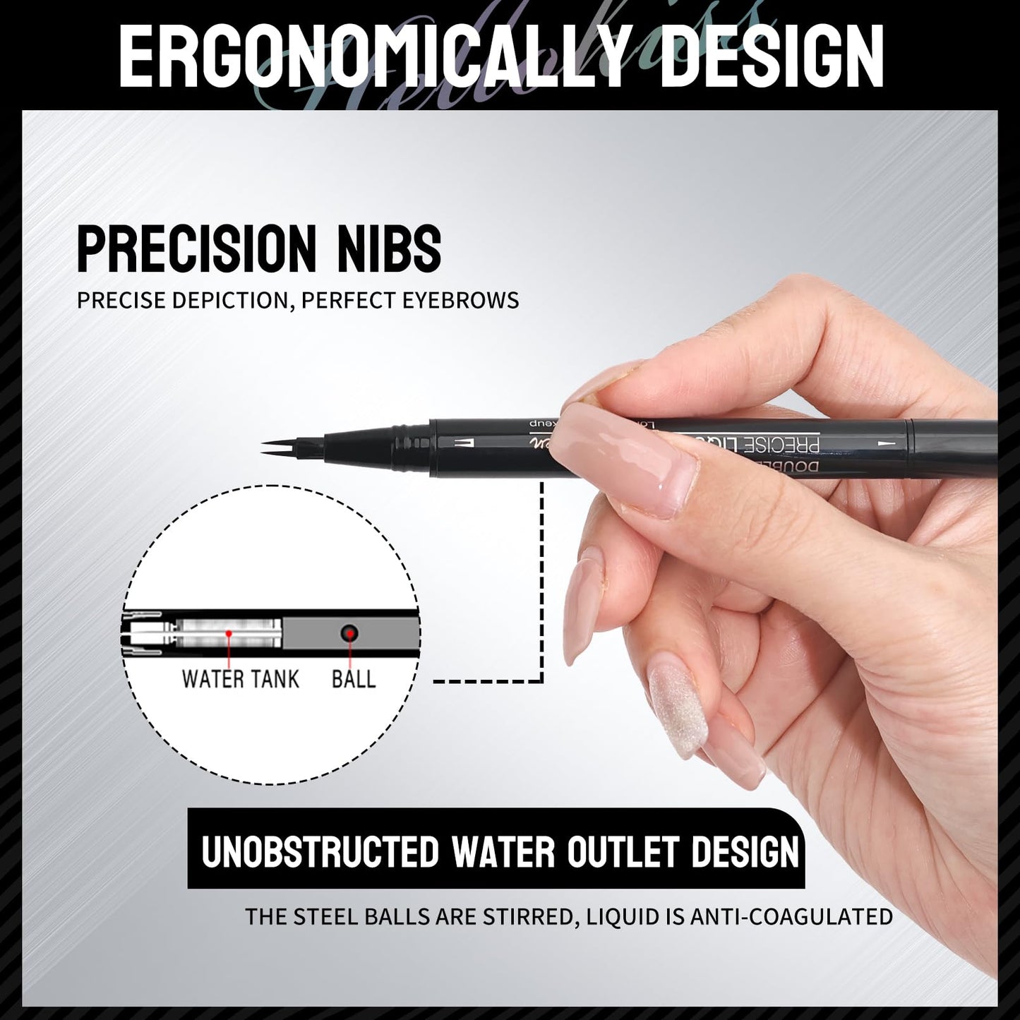 Curved Eyebrow Pen - Augenbrauenstift, 2-in-1 Dual-Ended Microblading Augenbrauenstift mit Micro-Fork-Tip und Präzisionsbürste, für natürliche haarähnliche Brauen, hält den ganzen Tag (Dunkelbraun)