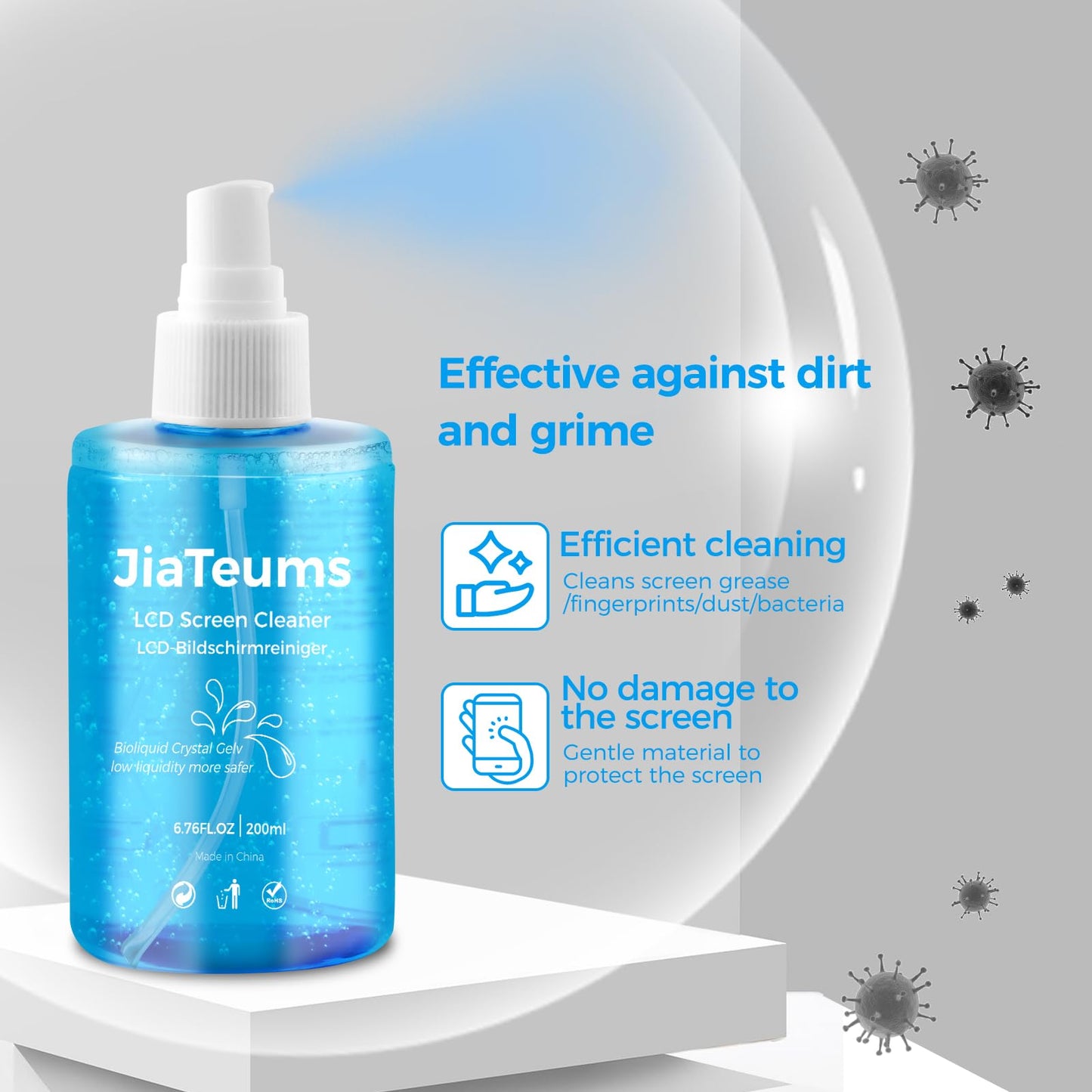 JiaTeums 200ml Bildschirmreiniger mit Mikrofasertuch,TV Reiniger,Screen Cleaner,Streifenfreie Reinigung für Laptop