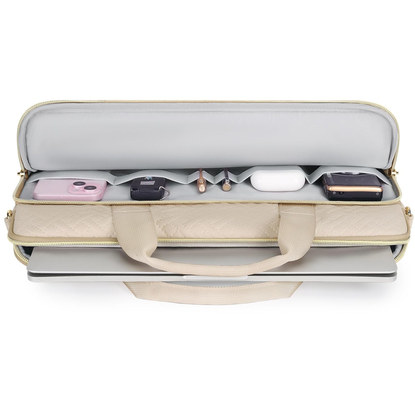 DOMISO 17,3 Zoll Laptoptasche Notebook Tasche Laptop Hülle mit Schultergurten Wasserdicht Prägewerbe mit Goldenem Reißverschluss für HP, Dell, Asus Notebook,Beige