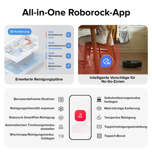 roborock Qrevo S Saugroboter mit Wischfunktion, 7000 Pa HyperForce® Reinigungsleistung, 45 dB(A) leises Trocknen, PreciSense® LiDAR Navigation, zusätzlich 2 Wischmops, Roboterstaubsauger-Set(Schwarz)