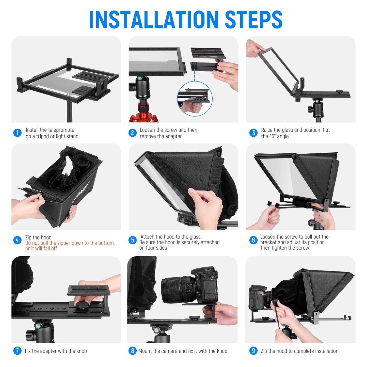 NEEWER X12 Teleprompter aus Aluminium mit RT 110 Fernbedienung und App Steuerung, kompatibel mit iPad, iOS/Android Tablet, Smartphone, DSLR Kamera, Ganzmetallkonstruktion (kein Kunststoff) Tasche