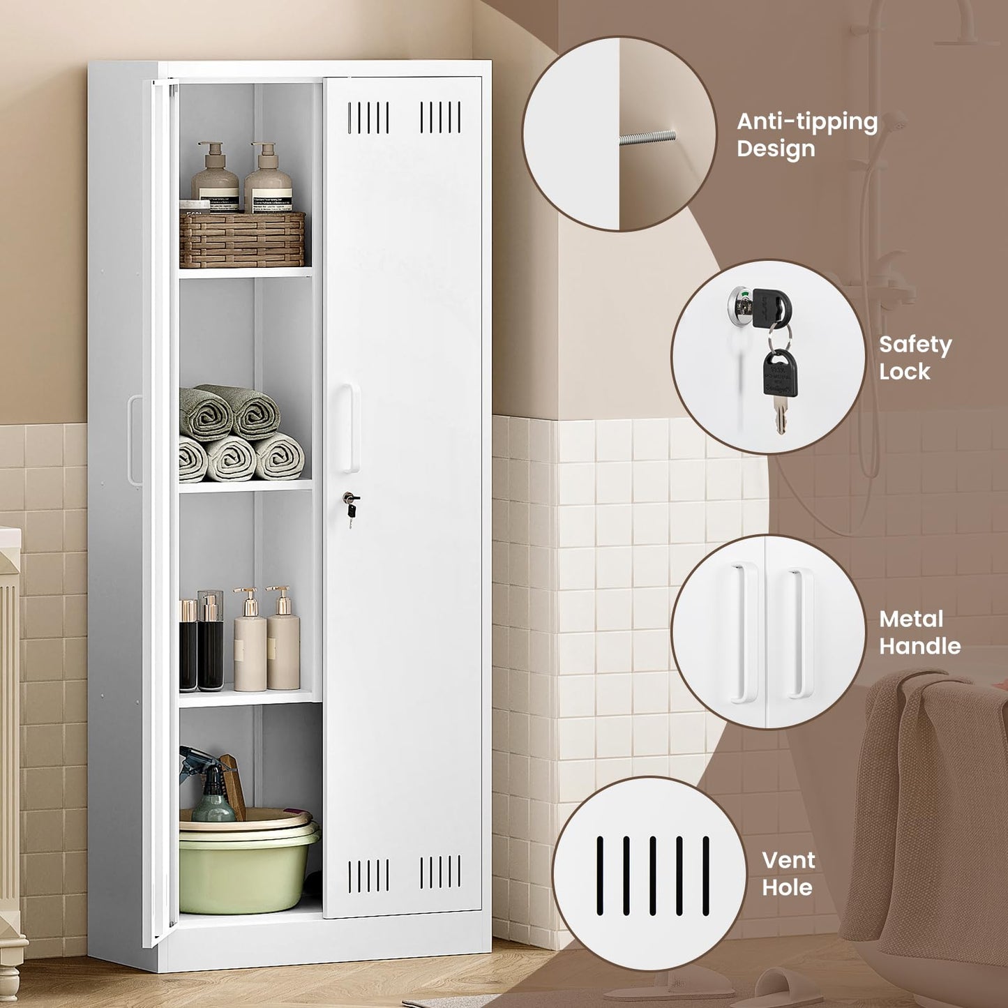 Sightlife Besenschrank Mehrzweckschrank Staubsaugerschrank Putzmittelschrank Putzschrank Haushaltsschrank Stauraumschrank Hofschrank Wäscheschrank Vorratsschrank Flurschrank Stahlschrank 70x30x168 cm
