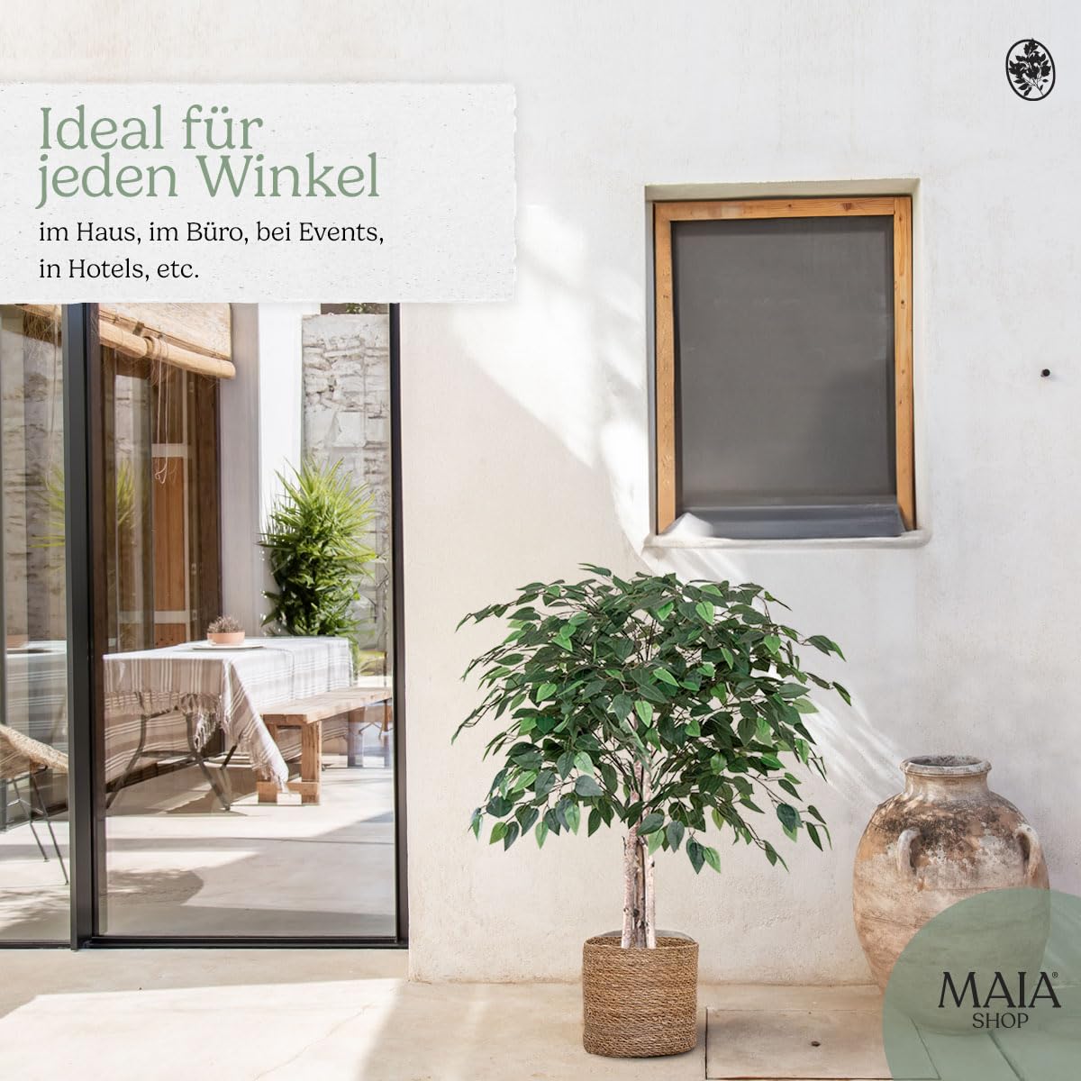 Maia Shop | Ficus | Kunstpflanzen | Künstlicher Baum | Maße: 105 x 70 cm | Künstliche Pflanzen | Fake Plant | Plastik Pflanze | Ficus Benjamini | Deko | Deko Wohnzimmer