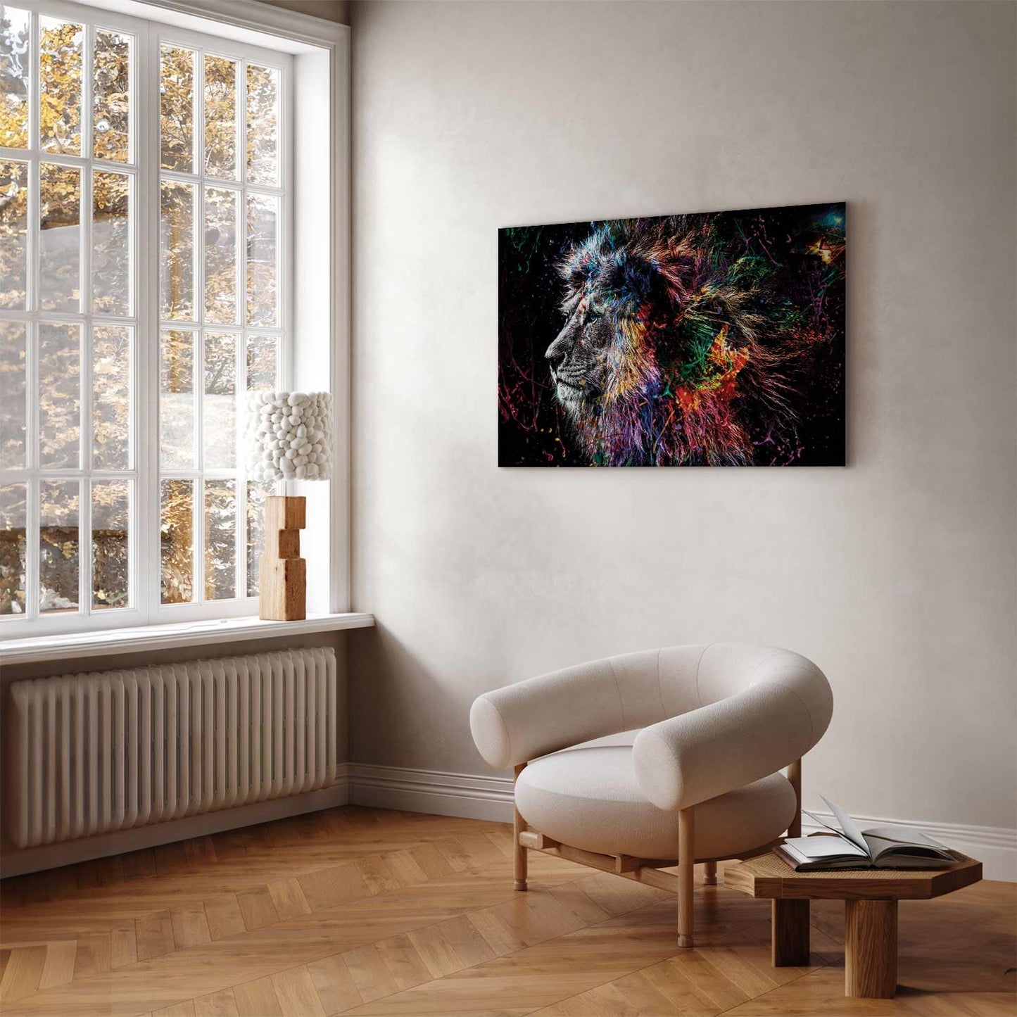 murando - Wandbilder XXL Tiere 120x80 cm 1 tlg - Wand Deko Leinwandbild Leinwand Bilder Bilder Wohnzimmer Bild Schlafzimmer Leinwandbilder Wandbild Groß - Löwe Abstrakt Schwarz und Bunt g-C-0269-b-a