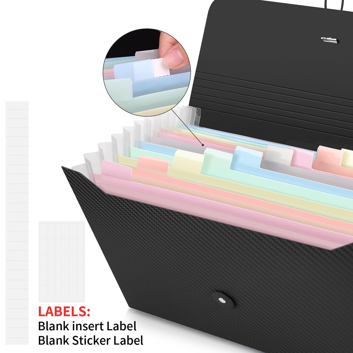 Uquelic 1Pcs Dokumententasche A4 Mit 13 Fächer, Fächermappe, A4 Dokumententaschen Kunststoff Dokumentenmappe Erweiterbar Ordnungsmappe (schwarzer Köper) (13 Fächer Macaron, stück, 1)