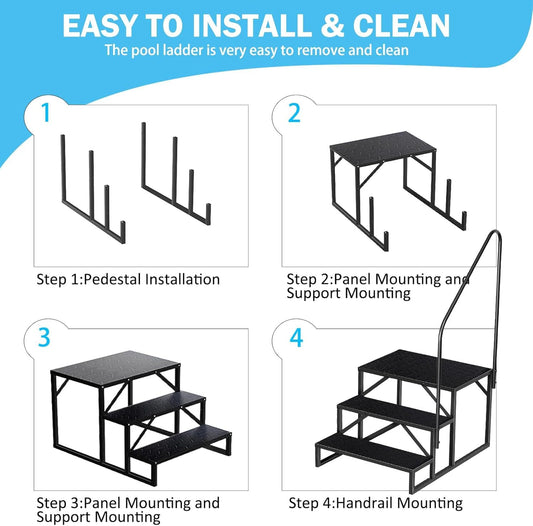 Leiter 3 Stufen mit Handlauf, rutschfeste Stahl Wohnwagen Trittstufe Poolleitern, Tragbare Trittleiter Für Wohnmobile mit Fünf Rädern, Haushaltsleiter Outdoor RV Stufenleiter