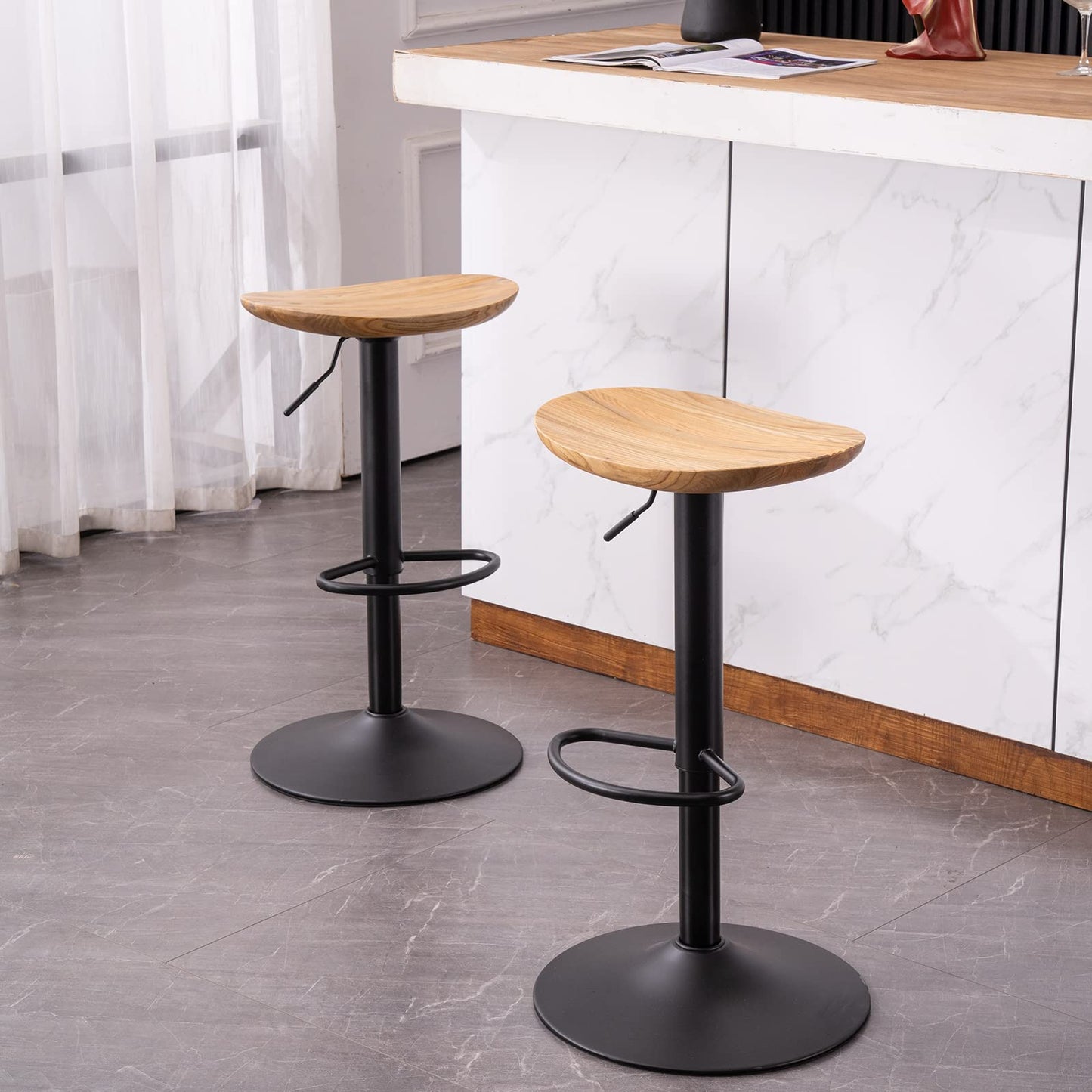 YOUNIKE Barhocker 2er Set Schwarz Holz Sattel Barstuhl Höhenverstellbar Schwenkbar Tresenhocker Küchenstühle Höhe Barstühle mit Fußstütze für Bar Küche