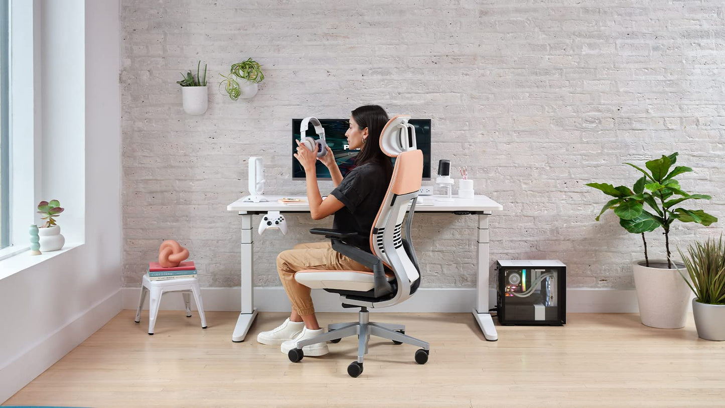 Steelcase Gesture Ergonomischer Bürostuhl mit 360° Armlehnen, 3D-Live Back Lumbalstütze, anpassbarer Kopfstütze Kaki