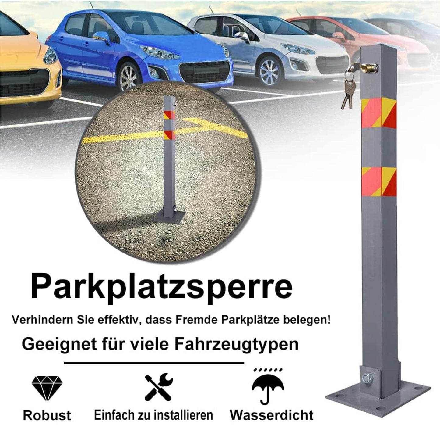 A,1pcs, Parkpfosten Absperrpfosten Mit Schlüssel Klappbar Parkplatzsperre Parkplatzsperren Hohe Sichtbarkeit Robust Standfuß Sperrpfosten Set Abnehmbarer Sicherheitspfosten