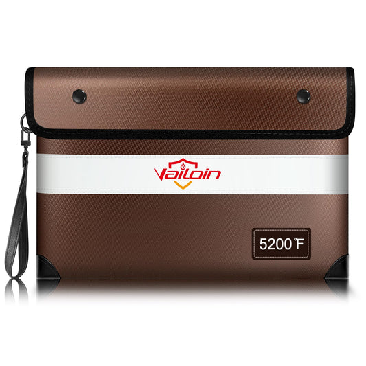 Vailoin 5200℉ Feuerfeste Tasche mit Reißverschluss,(28x19cm) Dokumententasche Feuerfest Wasserdicht,Geldtaschen Banktasche,Dokumentenkoffer Aktentasche für A5 Dokumente,Passport(Braun)