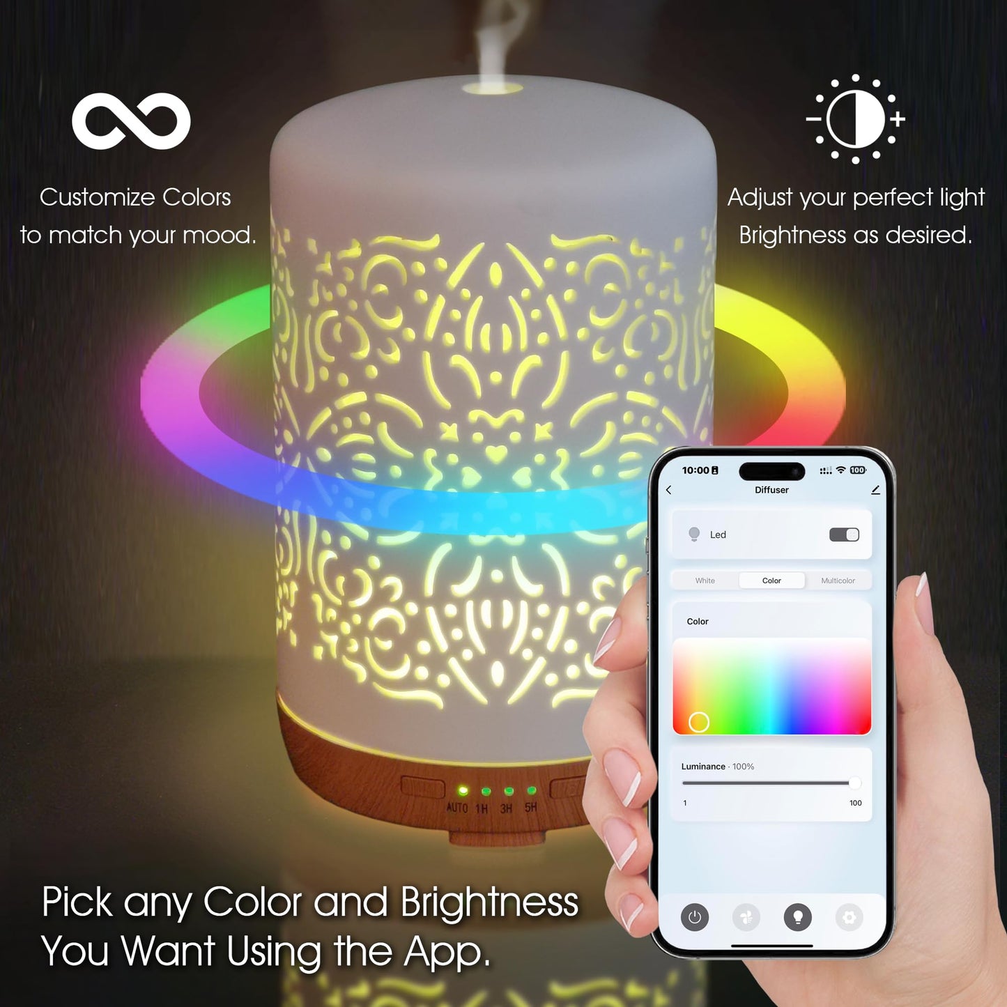 Earnest Living Smart WiFi Diffusor für ätherische Öle Keramik diffusor 250 ml mit Alexa Google Home App Telefonsteuerung LED und automatischer Abschaltung Büro-Luftbefeuchter Aromatherapie Weiß