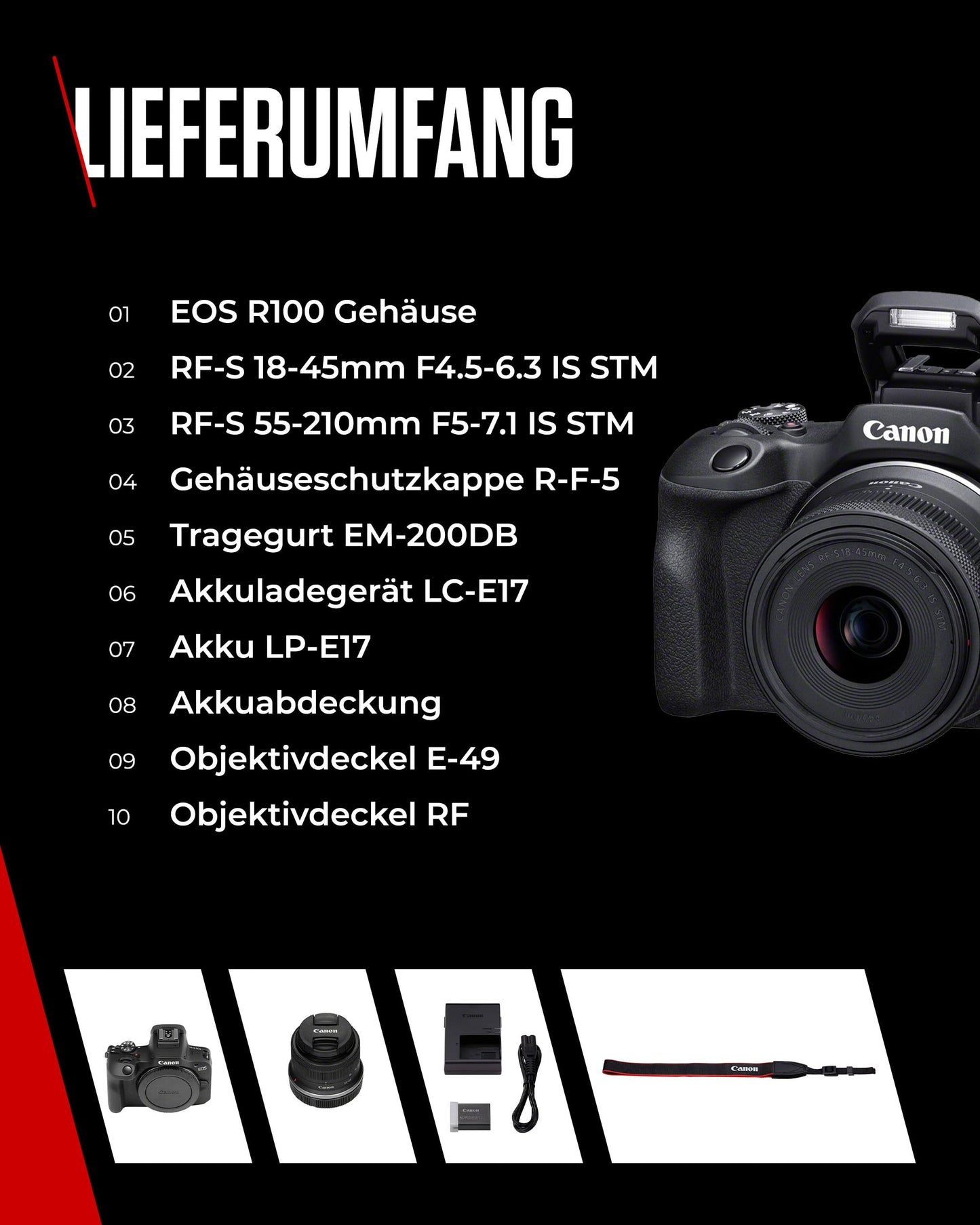 Canon EOS R100 Spiegellose Kamera + RF-S 18-45mm is STM Objektiv + RF-S 55-210mm is STM Objektiv (Kompaktkamera, 4k Videokamera, Digitalkamera mit Autofokus und Motiverkennung)