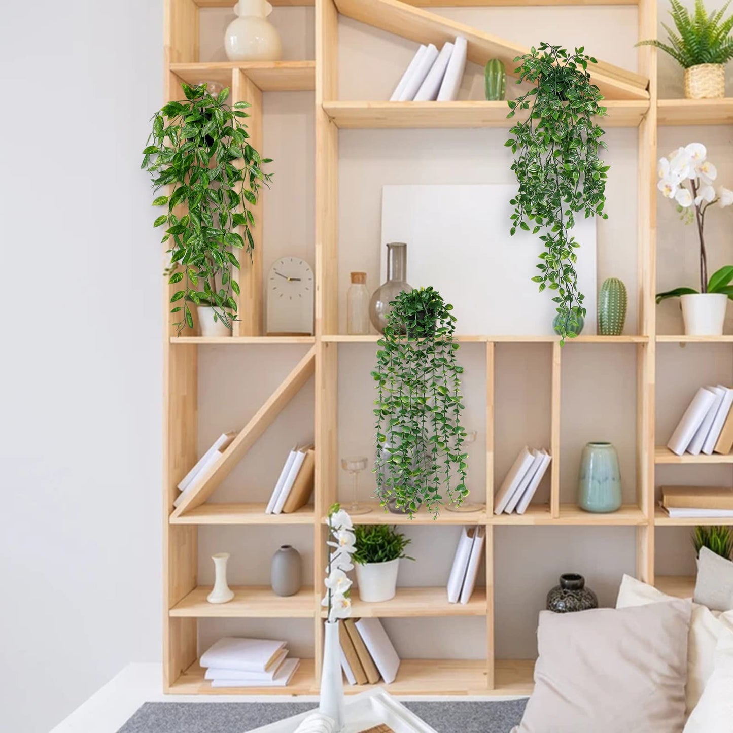 Betylifoy 3 Stück Künstliche Hängepflanzen Eukalyptus Blätter mit Töpfen 63cm Lang Wartungsfreie Künstliche Pflanzen Rebe für Hausgarten Indoor Outdoor Decor (Eucalyptus)