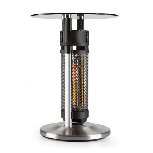 blumfeldt Primal Heat - Standheizstrahler, Stehtisch-IR-Heizer, Infrarotheizung, Stand Heizstrahler, Infrarotstrahler mit 1600 Watt, Infrarot-Annäherungssensoren, Höhe: 65 cm, Silber