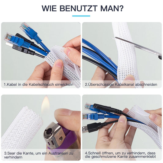 AGPTEK 13mm-7.6m Kabelschlauch, selbstschließend Kabelkanal, Flexibler gewebter Kabelmantel, Kabelmanagement für Schreibtisch, TV, Computer, PC, Kabelschutz für Hund, Katze