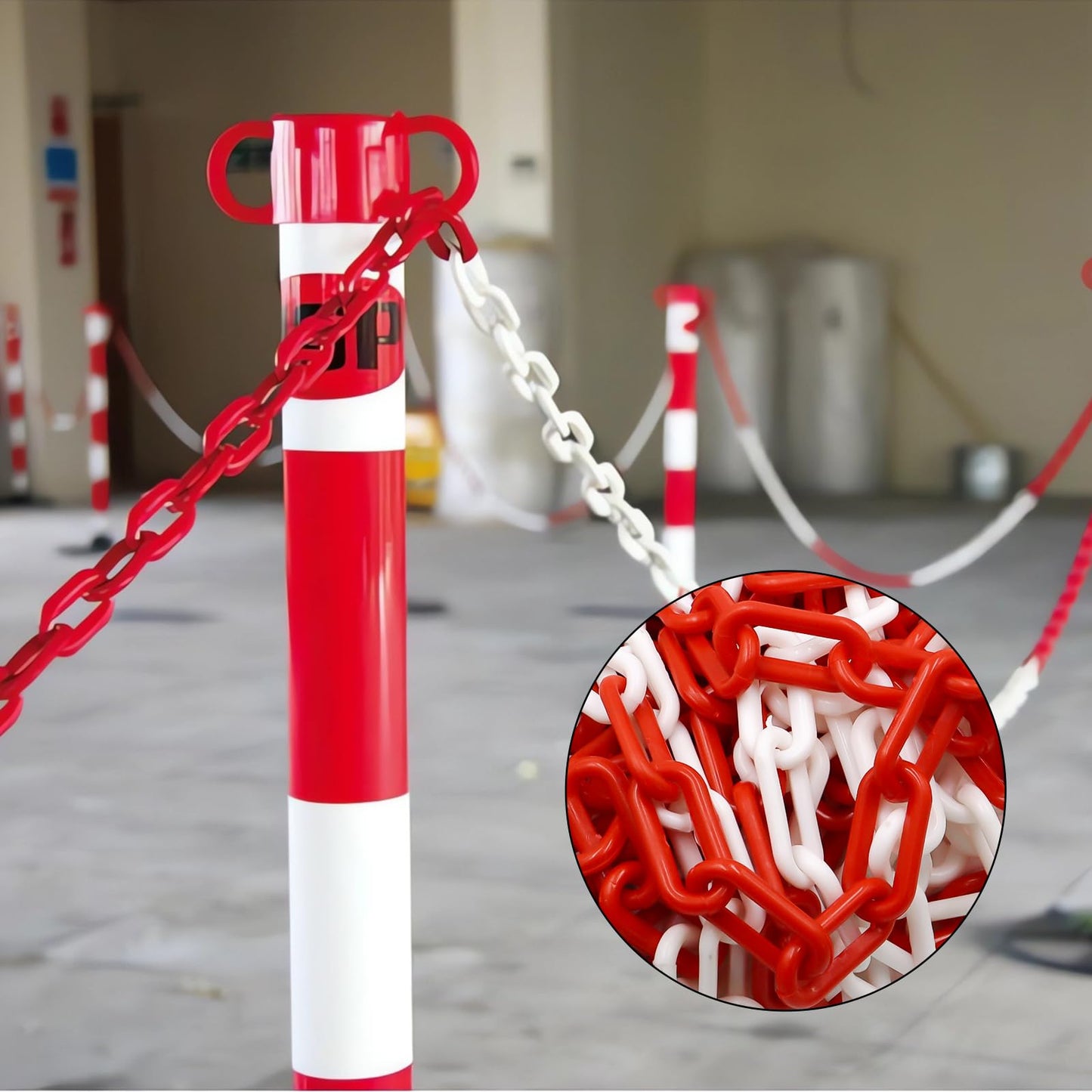alwaiiz Absperrkette Rot Weiß Kunststoff 10m x 8mm, Leicht und Praktisch Absperrkette Warnkette mit 4 S Haken, Kunststoffkette zum Absperren von Flächen