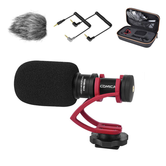 comica Kompaktes Kamera-Mikrofon CVM-VM10II Richtmikrofon mit Kondensator mit Wind Muff Mikrofon Cardioid Shotgun für DSLR-Kameras Canon, Nikon, Fuji, Sony, Panasonic, Smartphones usw. (rot)
