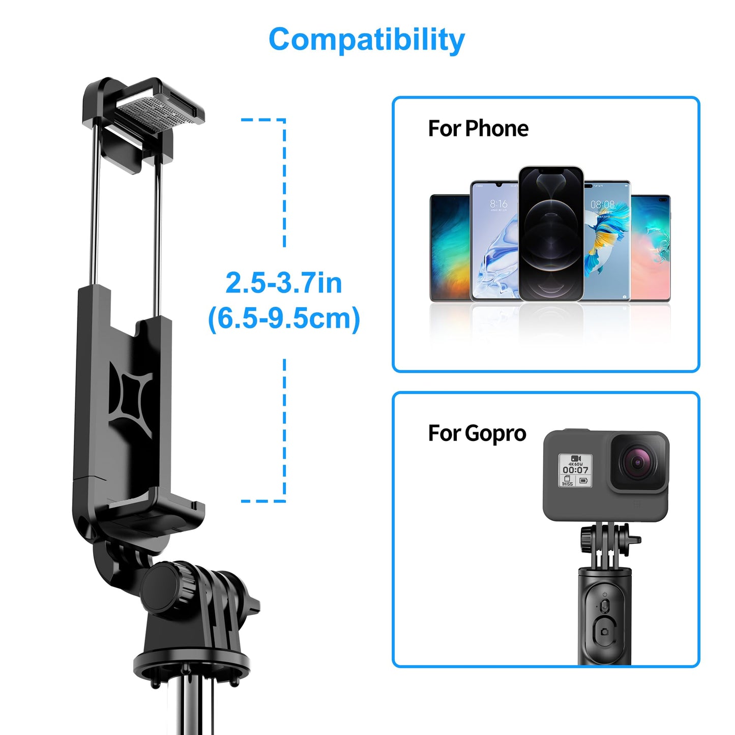 SelfieShow Selfie Stick Stativ, Erweiterbar Selfie-Stange mit Kabelloser Fernbedienung Tragbar Monopod Handyhalter Kompatibel mit iPhone 15/14/13/12/11 Pro/XS Max/XS/X/8/7, Samsung Huawei Smartphones