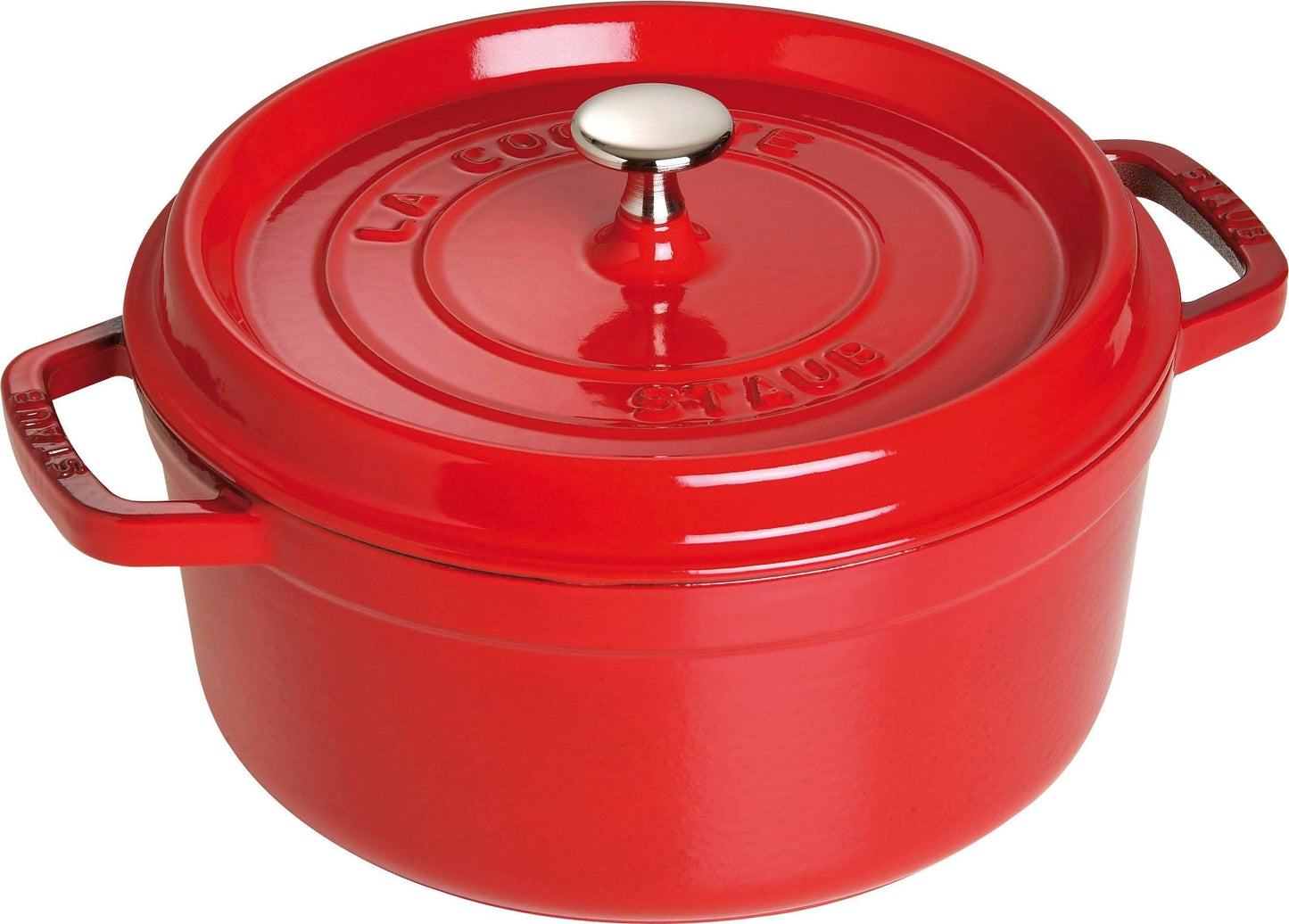 STAUB Gusseisen Bräter/Cocotte, Rund 24 cm, 3,7 L, Aromaregen Funktion für optimale Befeuchtung, Für alle Herdarten inkl. Induktion & Backofen, Kirschrot