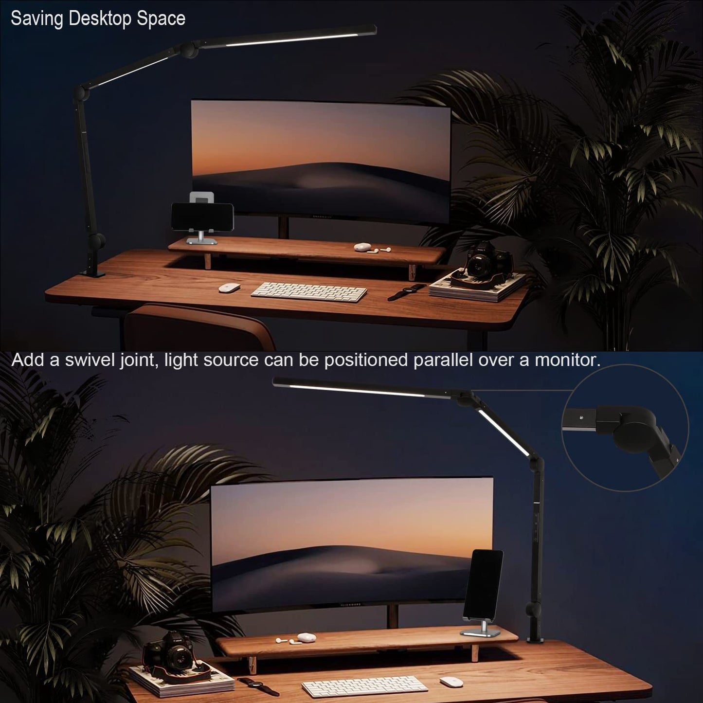 Eyocean LED Schreibtischlampe,Schwenkarm Architektenlampe Arbeitsleuchte,Berührungssteuerung Büro Tischlampe, Stufenloses Dimmen einstellbare Farbtemperaturen,Augenschutz, 10W Klemmleuchte,Mattschwarz