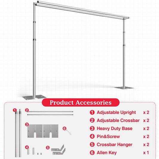 EMART Stabiler Foto Hintergrund Ständer 3x3m, Großer Verstellbarer Hochzeitsbogen für Fotostudio, Hochzeit, Bankett, Geburtstagsdekoration, Ballon Ständer
