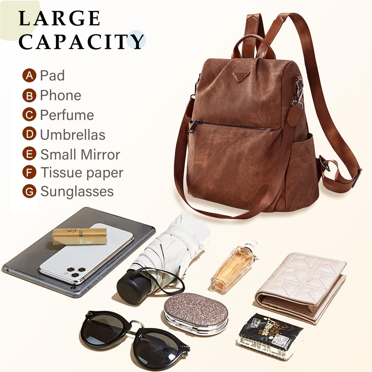 Leathario Damen Rucksack klein，Cityrucksack aus Veganem Leder Eleganter Rucksack，Antidiebstahl-Kleiner Rusack für Mädchen Und Fraun Modern zur Schule Arbeit Reise, Braun