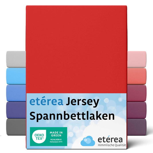 etérea Jersey Spannbettlaken 90x200-100x200 cm Rot für 15-25 cm Steghöhe 100% Baumwolle - Oekotex Spannbetttuch Matratzen Bett Bezug - Bettlaken 90x200cm - 100x200cm Red