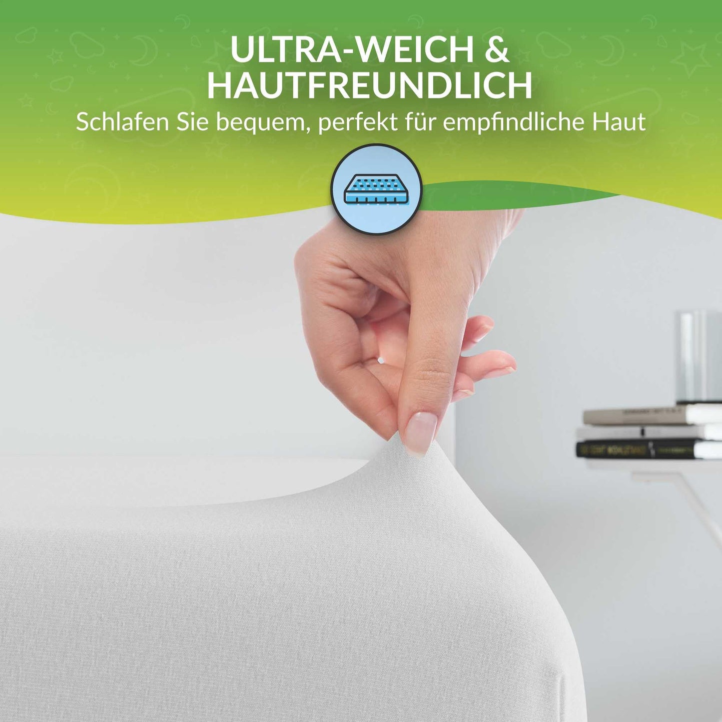 etérea Jersey Spannbettlaken 180x200cm - 200x200cm Weiss bis 25 cm Höhe - 100% Baumwolle Comfort Spannbetttuch, Oekotex Matratzen Bett Bezug - Bettlaken 180x200 cm - 200x200 cm - Weiss
