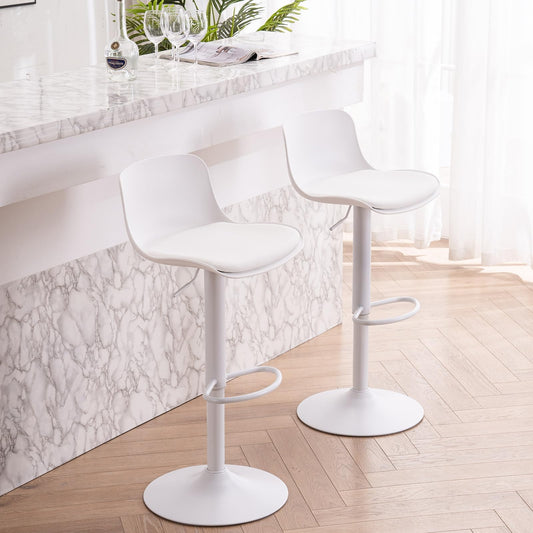 YOUNIKE Barhocker Weiß Barstühle 2er Set, Bar Stool Höhenverstellbar Drehstuhl, Küchenstühle Tresenstuhl mit Rückenlehne, Hohe Barhocker für Bartheke Küche