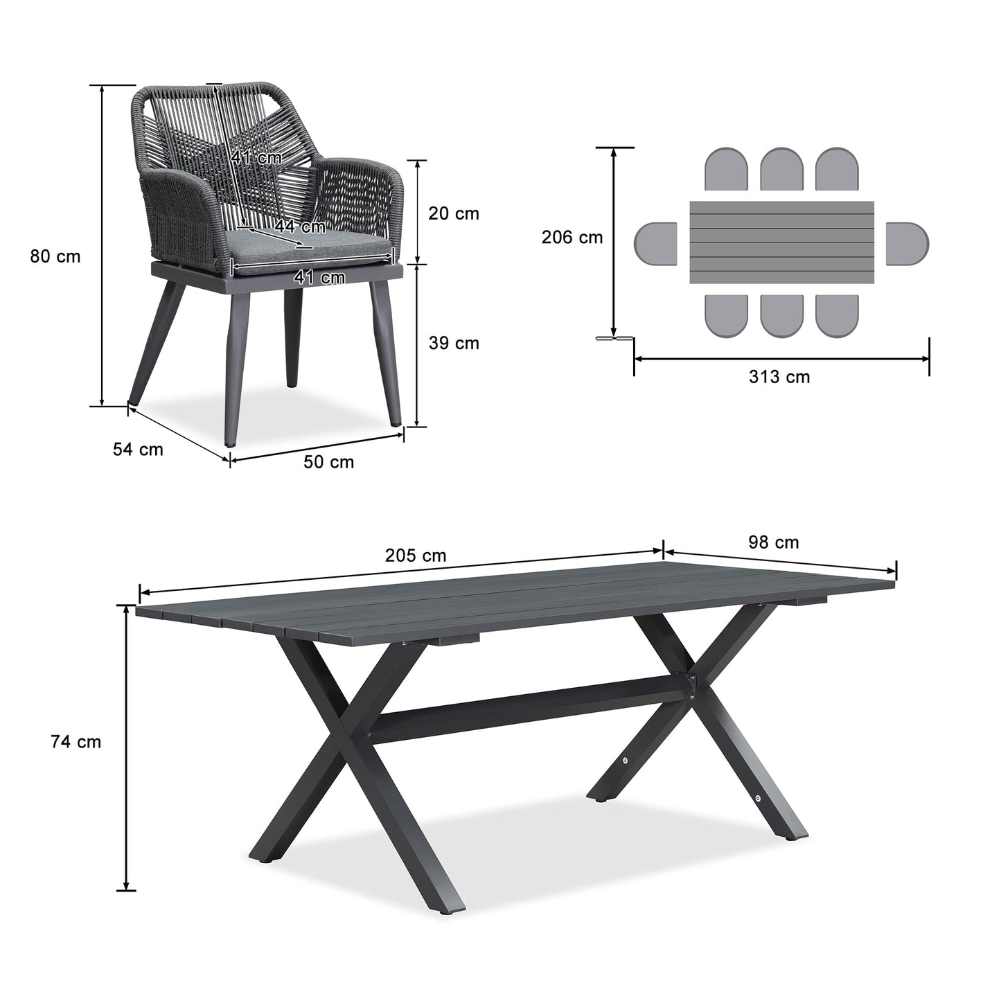 PURPLE LEAF Rivera 9-TLG Gartenmöbel Set 8 Stühle mit Tisch Aluminium Terassenmöbel Außen Wetterfest PE Rattan Essgruppe Gartengarnitur Sitzlounge, Grau