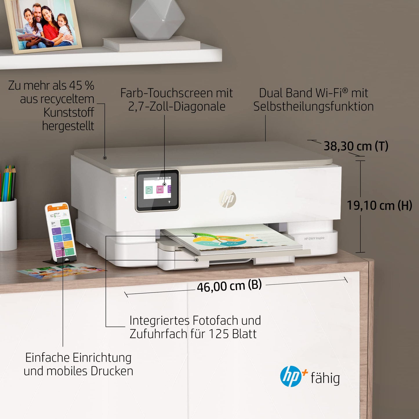 HP Envy Inspire 7220e Multifunktionsdrucker, Tintenstrahldrucker, 6 Monate gratis drucken mit HP Instant Ink inklusive, HP+, Drucken, Scannen, Kopieren, Fotodruck, DIN A4, WLAN, Airprint