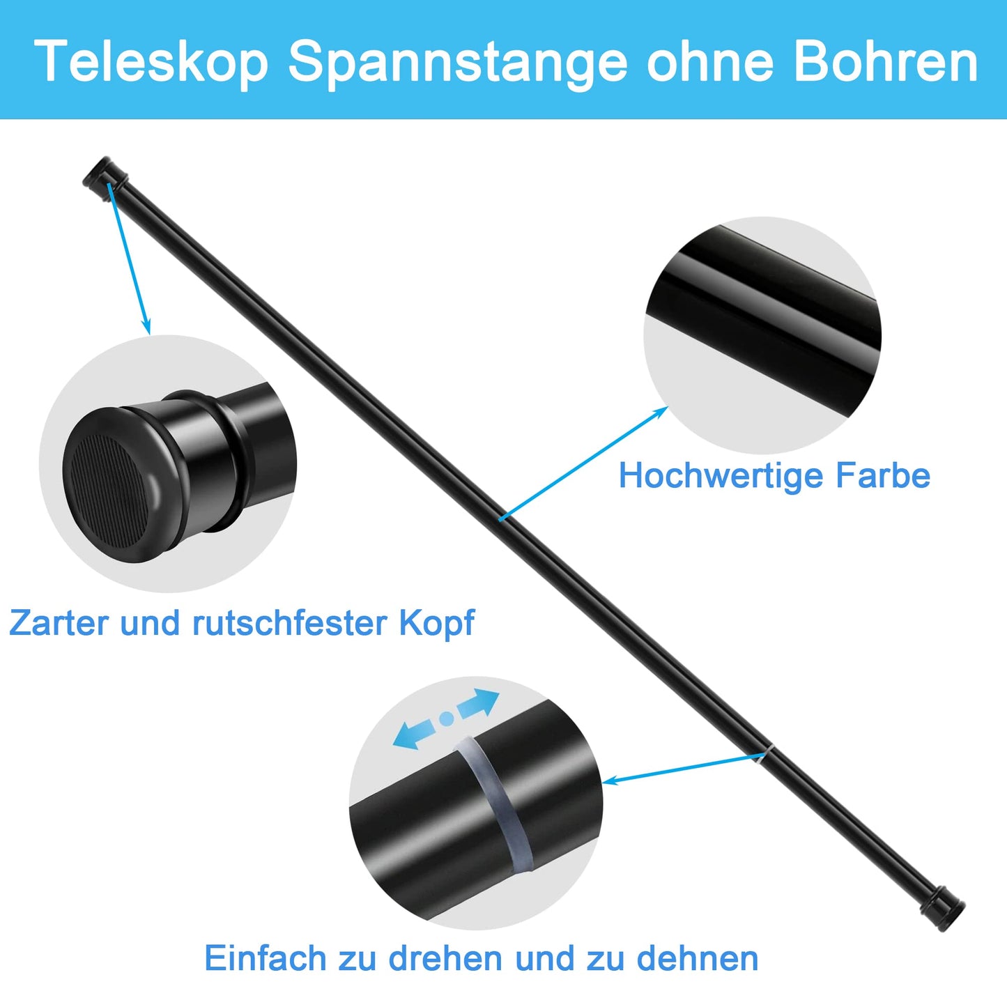 Aiitomg 1Stück Gardinenstange Ohne Bohren Duschstange Ausziehbare Kleiderstange für Fenster, Kleiderschrank, Badezimmer 62-85CM Weiß(Durchmesser 25mm)