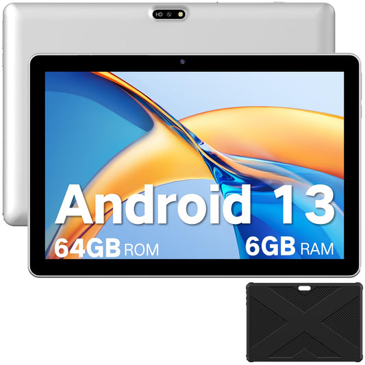 Winsing Tablet 10 Zoll,Tablet Android 13 mit Etui,Tablet 6GB RAM+64GB ROM+1TB Erweiterbar,WidevineL1 2.0GHz Tablet PC, 5MP+8MP Kamera,1280 * 800 IPS Tablette Unterstützt WiFi, BT 5.0,Bläulich Weiß