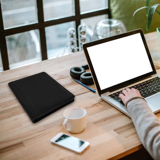 GraduationMall Schreibmappe A4 Reißverschluss, Klemmbrett Business Mappe Konferenzmappe, Dokumentenmappe Leder, Portfolio Padfolio Schwarz