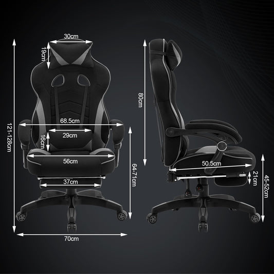 WOLTU Gaming Stuhl Stoff Atmungsaktiv Bürostuhl Gaming Chair Ergonomisch mit Lendenkissen, Gamer Stuhl 150 kg Belastbarkeit PC-Stuhl mit Große Rückenlehne & Sitzfläche, Schwarz+Grau