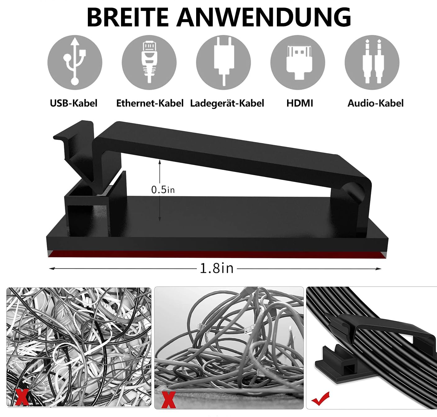Moseem Kabelmanagement 142Pcs, 1Cable Management Kabelschlauch(2m),100 Kabelbinder Befestigen,1Selbstklebende Klettband,10 Silikon Kabelhalter,10 Kabelhalter,10 Kabelklemmen,10 Kleiner Basishalter