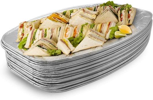 MATANA 20 Stück Alu Servierplatten, Partyplatten für Buffets, Kindergeburtstage, Hochzeiten, Catering, Grills & mehr, 35x23cm - Stabil & Praktisch