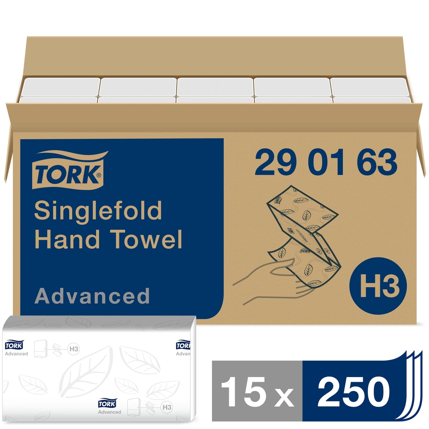 Tork Zickzack Papierhandtücher Advanced 290163 - H3 Falthandtücher für Papierhandtuchspender - saugfähig und reißfest, 2-lagig, weiß, groß - 15 x 250 Tücher
