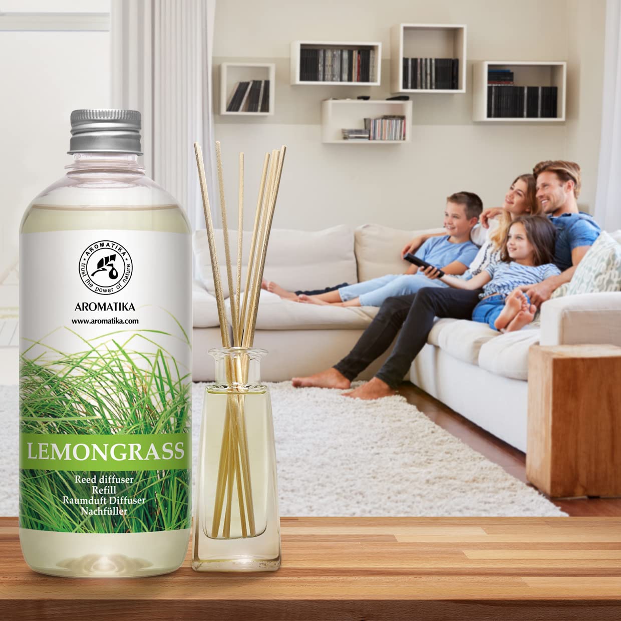 Raumduft Nachfüller Lemongrass - Zitronengras 500ml - Nachfüllflasche mit Naturreinem Ätherischen Lemongras Öl - Intensiv & Langanhaltend Natürlicher fur Raum - Küche - Bester Raumlufterfrischer